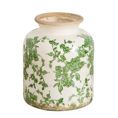8in. Floral Tuscan Ceramic Green Scroll Vase