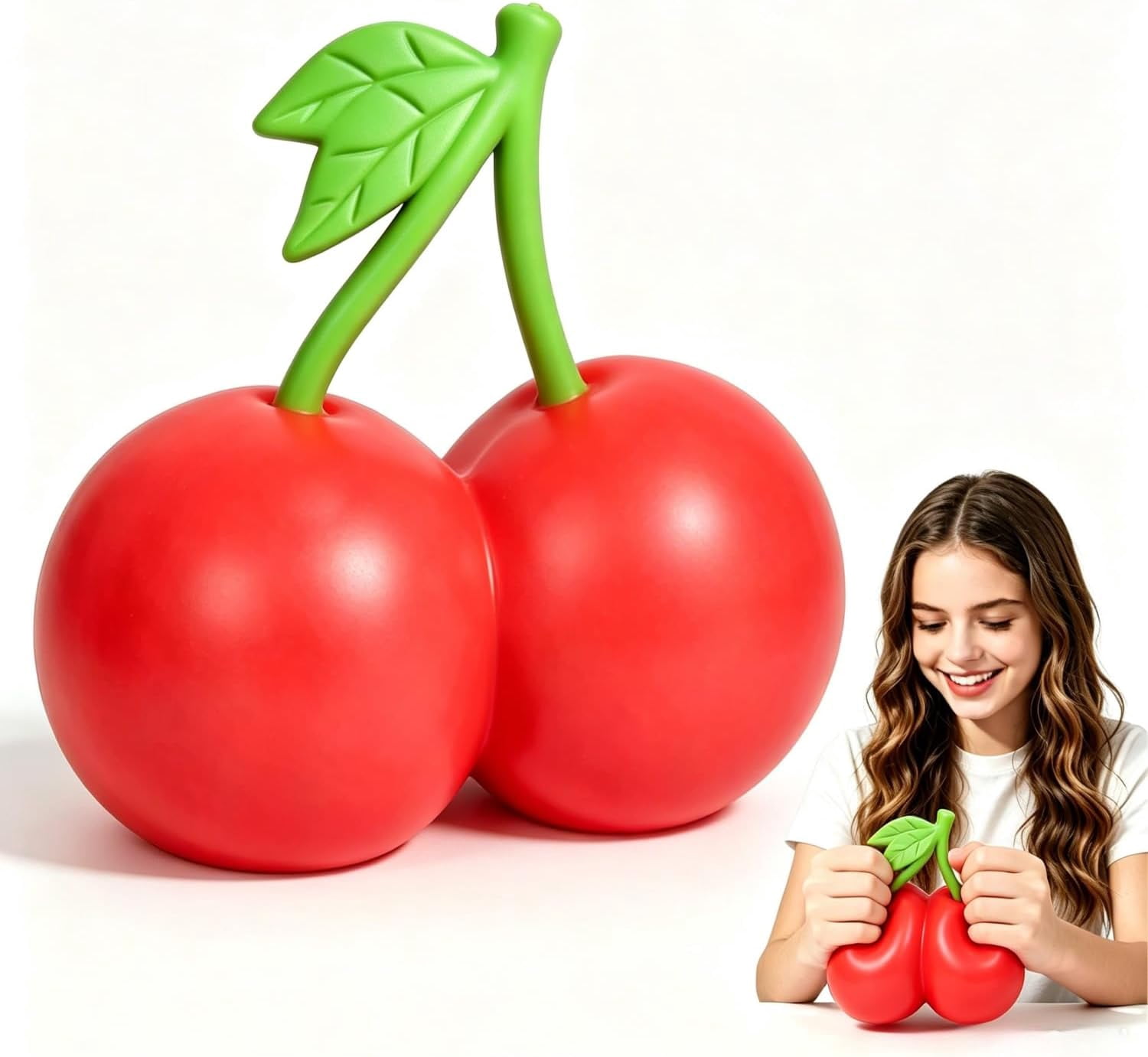 8in Giant Cherry Squishy, Jumbo Big Cute Realistic Cherry Stress Ball Soft Squishys Slow Rising Stress Ball for Anxiety Stress Party Favors (Giant Cherry)