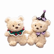 8in Knit Collar Teddy Bear Plush, Retro Cute Stuffed Animal, Kids Comfort Pillow & Holiday Gift