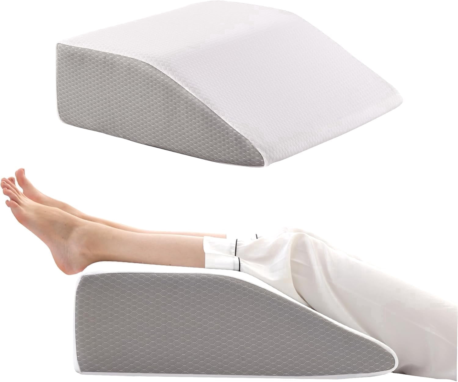 8in Leg Elevation Pillow for Blood Circulation, Leg Wedge Pillow for After Surgery , Foot Knee Pillow White/Grey