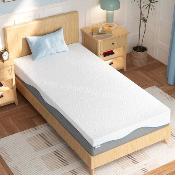 8in Twin Mattress, Legahome 8in Memory Foam Mattress in a Box Twin Size, Cooling Gel Mattress with Edge Support & Pressure Relief, Motion Isolation, CertiPUR-US for Bedroom, White & Gray