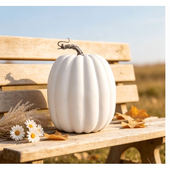8in Outdoor Fall Foam Pumpkins - Large Faux Pumpkin Set for Autumn Harvest, Halloween Thanksgiving Porch Garden Decorations