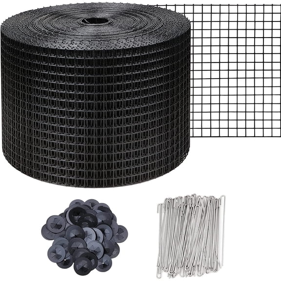 8in X 100ft Solar Panel Bird Guard,Solar Panel roof Protection net 1/2inch Mesh PVC Black Vinyl Coated Galvanized net 70 Fastener ClipsUsed for Bird,Animal Control