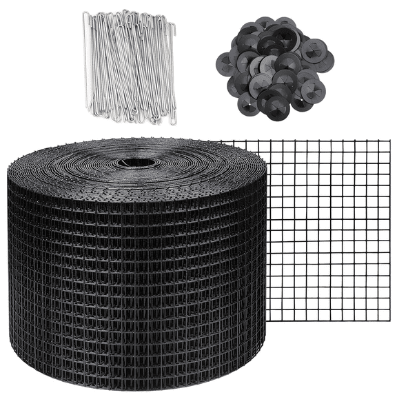 8in x 100ft Solar Panel Bird Guard, 1/2 Inch Mesh Solar Panel Roof Protection Net, Black PVC Vinyl Coated Galvanized Net with 70 Fastener Clips for Bird & Animal Control
