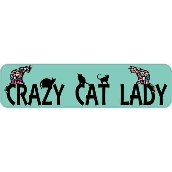 8in x 2in Green Crazy Cat Lady Bumper Sticker