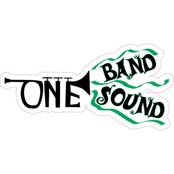 8in x 4in Green Trumpet One Band One Sound Sticker Marching Music Decal