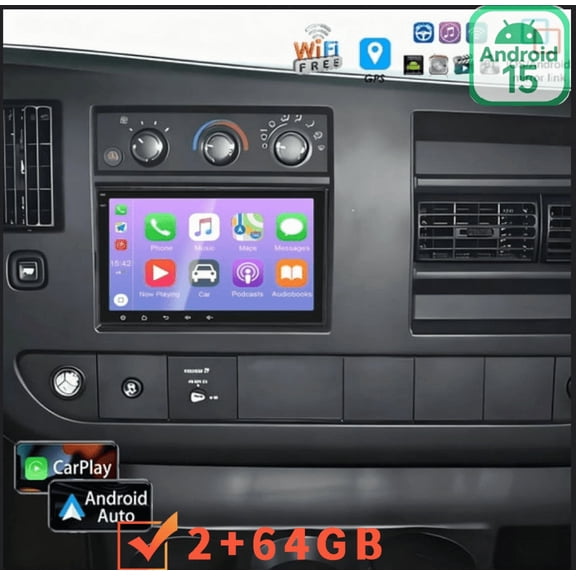 8inch 2+64GB Android Car Stereo For GMC Savana 2008-2024, Android 15 Head Unit Wireless CarPlay & Android Auto, WiFi Bluetooth DSP SWC DVR DAB+ Car Player Mirror Link /AHD Camera