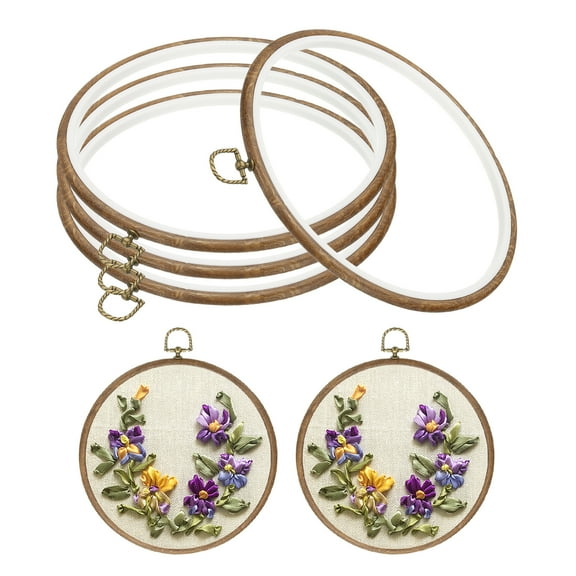 8inch Embroidery Hoop, 4pcs Cross Stitch Hoop Rubber Imitated Wood Circle Frame Ring for Embroidery Art Craft Sewing Ornaments Hanging Decoration