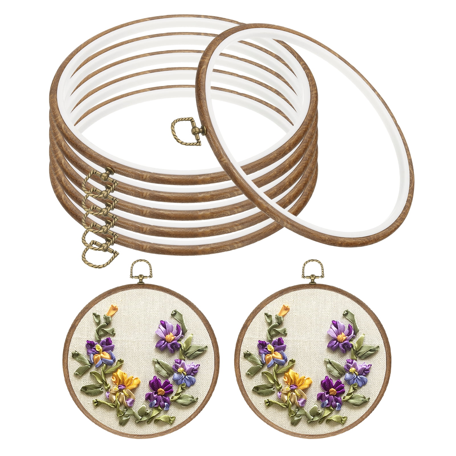 Uxcell 8.66 inch Embroidery Hoop, 6Pcs Cross Stitch Hoop Rubber Imitated Wood Circle Frame Ring for Embroidery Art Craft Sewing Ornaments Hanging Decoration