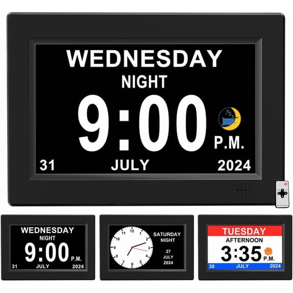 8inch Extra Large Impaired Vision Digital Alarm Clock with Day and Time for Elderly Calendar Auto Dimmable