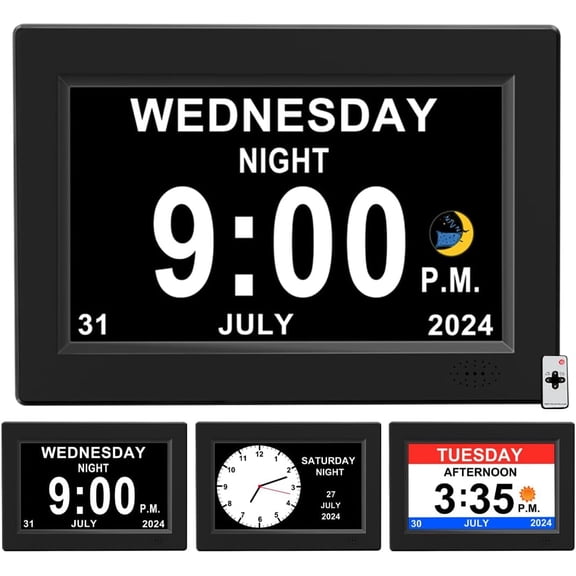 8inch Extra Large Impaired Vision Digital Alarm Clock with Day and Time for Elderly Calendar Clock Auto Dimmable Clock