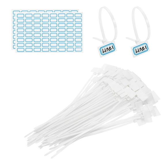 8inch Zip Ties, 100pcs Cable Ties Tags Nylon Wire Marking Label Self Locking Plastic Straps Write on with Label Tags Paper for Organization Cord Network Ethernet Marking, White