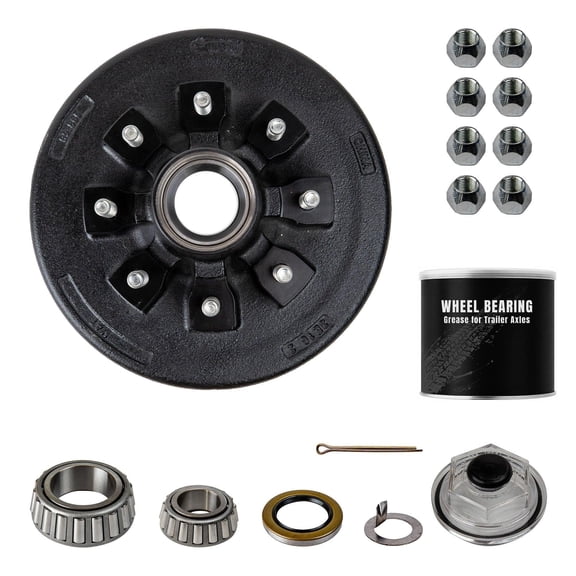 8k Trailer Axle Grease Hub and Drum Assembly - 8 Lug - 9/16" Stud - Hybrid
