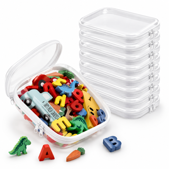 8larger Hard Shell Zipper Case Transparent Plastic Pouches Portable Travel Stororganizer Bfors Snacks Toiletry (m: 9.8 X 7.9 2.4