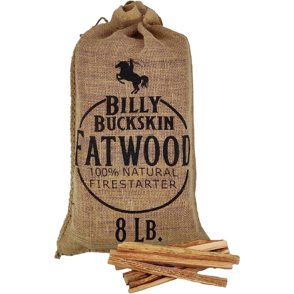 8lb BURLAP bAG OF fATWOOD fIRE sTARTER sTICKS - gIFT sET OF fATWOOD sTICKS - cOMES IN A sTYLISH jUTE bAG - eASY & sAFE wAY TO sTART A fIRE WITH jUST 2 pIECES - 8 pOUND sACK BY bILLY bUCKSKIN
