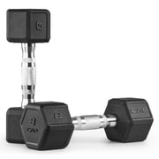 CAP 8 lb Premium Rubber Hex Dumbbell Pair, Chrome Handle, Home Gym Hand Weights