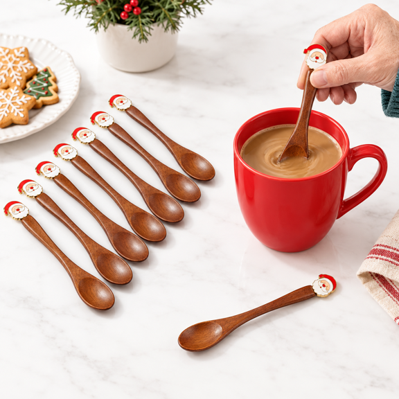 8mas Santa Coffee Spoon 5" Small Wood Serving Teaspoons