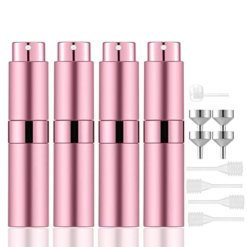 8ml Portable Mini Perfume Atomizer(4 PCS),Refillable Empty Small Spray Bottle for Travel, Twist Type Pocket Cologne Sprayer (Pink)