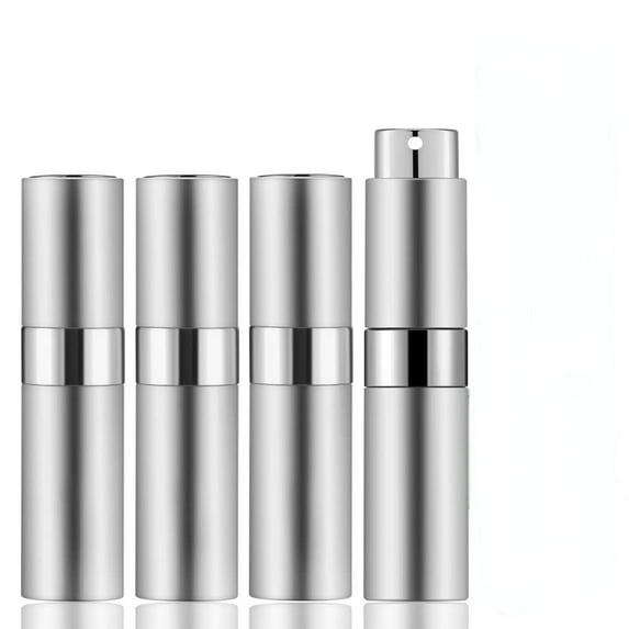 8ml Portable Mini Perfume Atomizer(4 PCS),Refillable Empty Small Spray Bottle for Travel, Twist Type Pocket Cologne Sprayer (Silver)