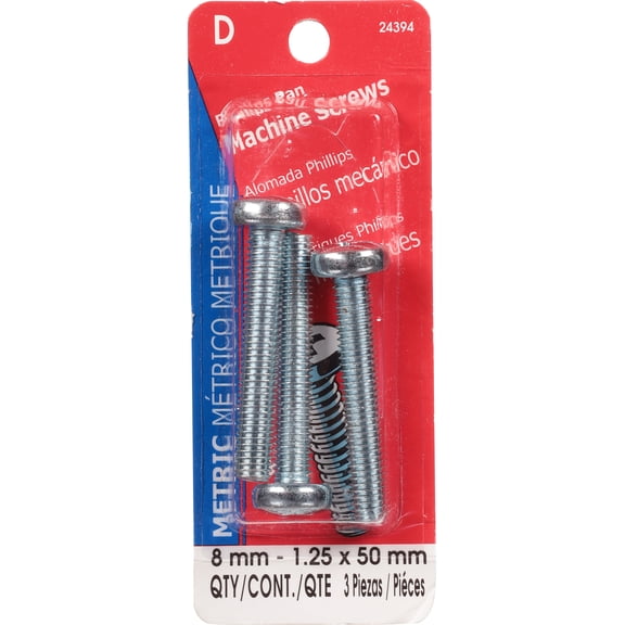 8mm-1.25 x 50mm Zinc Plated Class 4.8 Steel Coarse Thread Phillips Pan Head Machine Screws