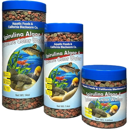8mm - 1/3" Sinking Wafers of Spirulina, Algae & Color Enhancing Wafers for Shrimp, Snails & Tropicals. Wafer & Pellet Mix Included 3.85oz Canister