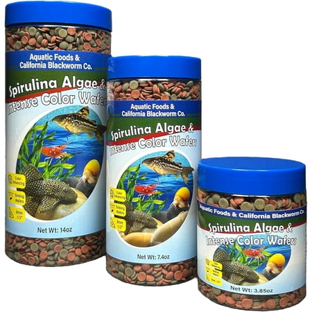 8mm - 1/3" Sinking Wafers of Spirulina, Algae & Color Enhancing Wafers for Shrimp, Snails & Tropicals. Wafer & Pellet Mix Included 7.4oz Canister