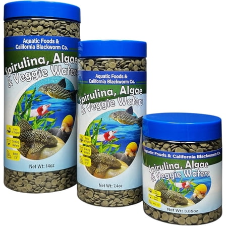 8mm - 1/3" Sinking Wafers of Spirulina, Algae for Plecos, Catfish, Shrimp, Snails & All Tropical Fish. Wafer & Pellet Mix Included 3.85oz Canister