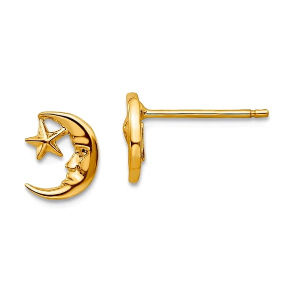 8mm 10k Solid Yellow Gold Celestial Moon and Star Post Earrings 8x8mm Wide Stud Earring for Women