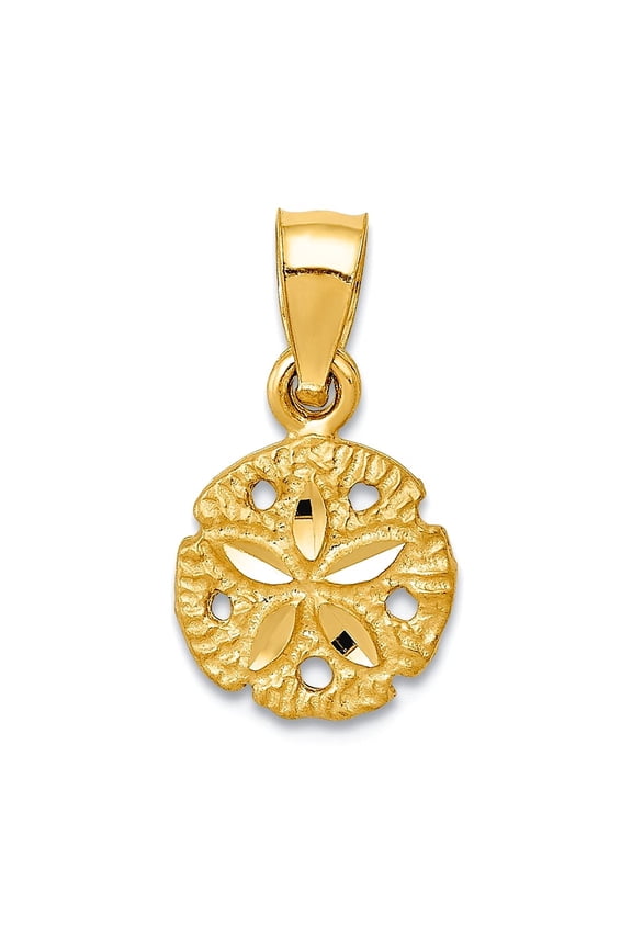 8mm 10k Solid Yellow Gold Sand Dollar Pendant Necklace Pendant for Women - .5 Grams