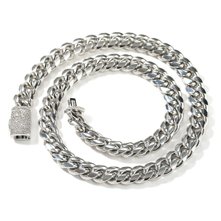 8mm/10mm/12mm Stainless Steel Cuban Link Chain Iced Out CZ Box