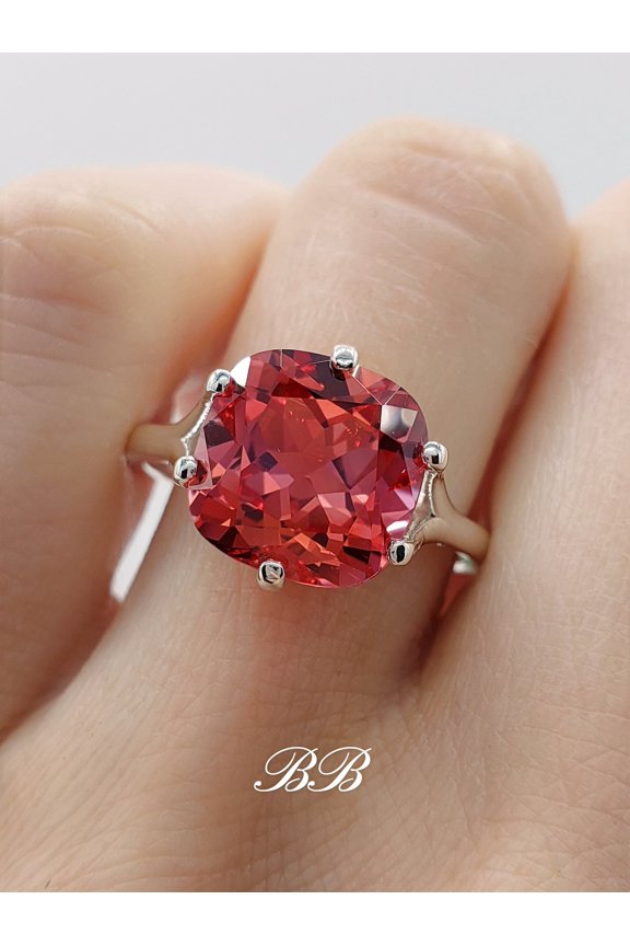 8mm - 10mm Lab Orange Padparadscha Sapphire Cushion Cut, 6 Prong Solitaire Ring, Sterling Silver or Gold, Made to Order, Jewelry Gift