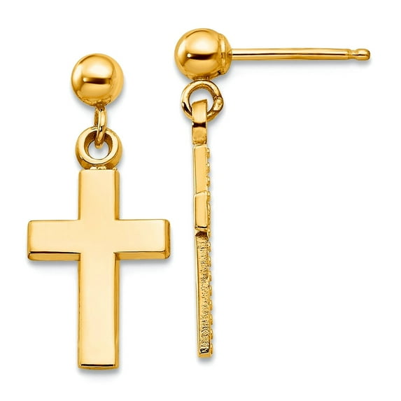 8mm 14k Solid Yellow Gold Polished Religious Faith Cross Earrings 20x8mm Wide Stud Earring for Women