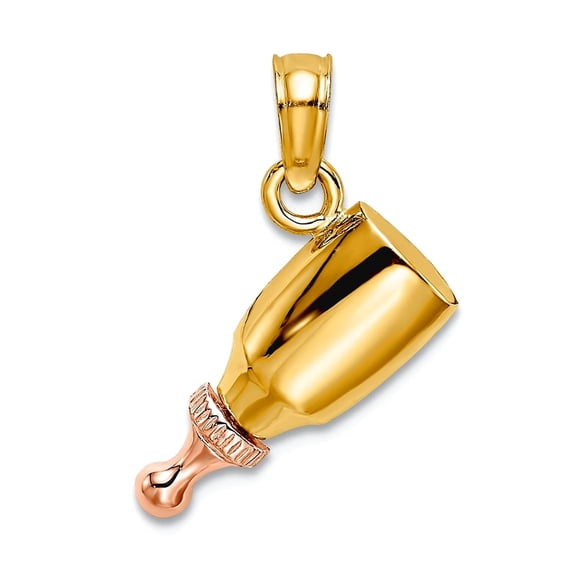 8mm 14k Two-tone Gold Bottle With (rose)nipple Charm Pendant Necklace for Women