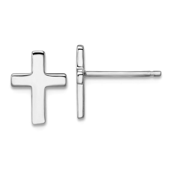 8mm 14k Solid White Gold Polished Religious Faith Cross Post Earrings 10.5x8mm Wide Stud Earring for Women