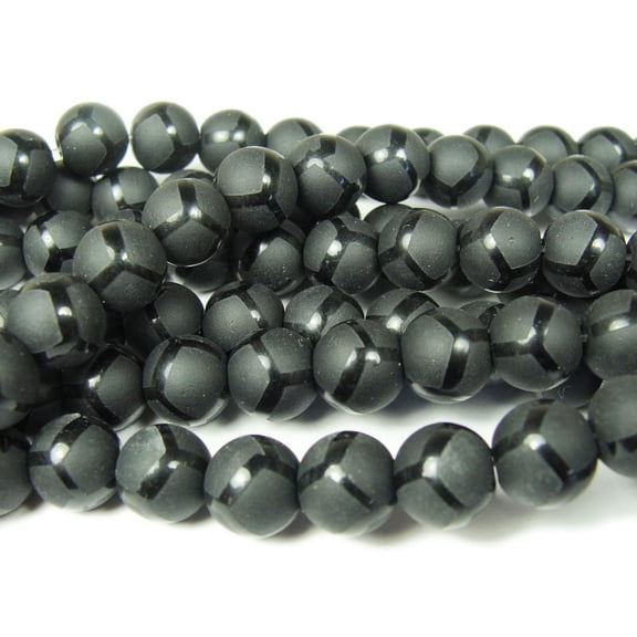 8mm 15.5 Inches Black Matte Tibetan Style Soccer Beads For Jewelry Making