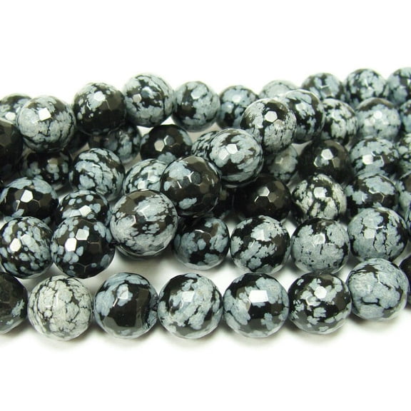 8mm 15.5 Inches Snowflake Obsidian Faceted Round Beads Genuine Gemstone Natural Jewelry Making