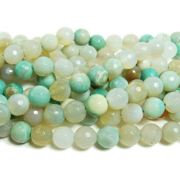 8mm 15 Inches Striped Turquoise Agate Faceted Round Beads Genuine Gemstone Natural Jewelry Making