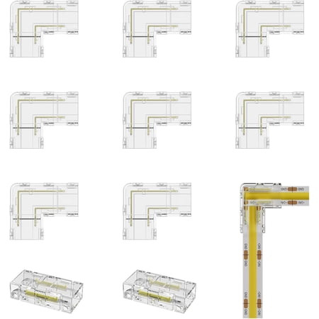 8mm 2Pin COB Connector 8pcs LShaped/Corner Connectors,Reusable Solderless Adapter Terminal Extension Connection,2pcs Gapless Strip to Connectors for LED Lights,SMD Strips