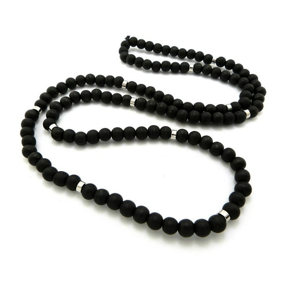 8mm 36" Wooden Bead Metal Joint Wood Ball Chain Necklace, Black/Silver-Tone