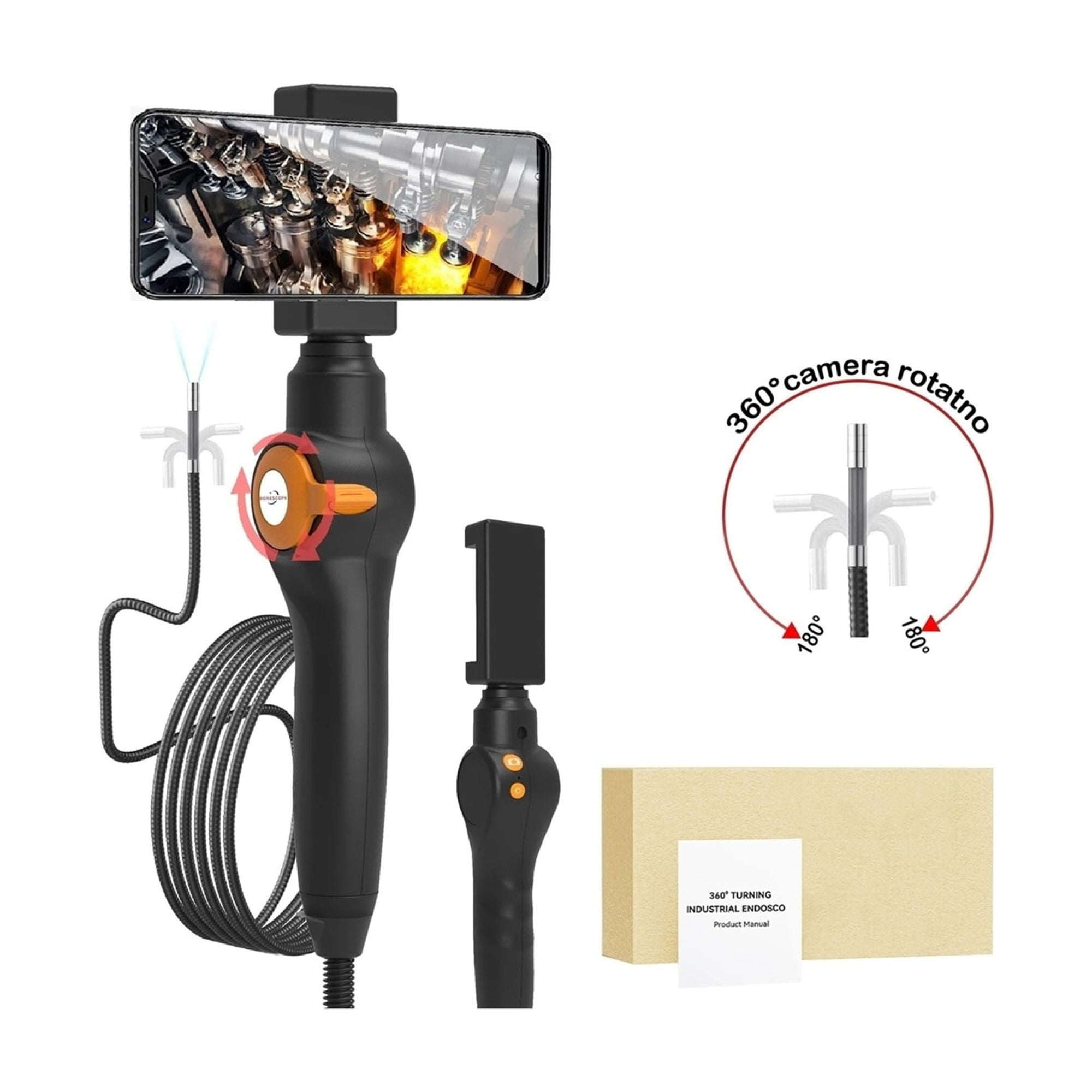 8mm  360 Degree Turn Industrial Endoscope Car Inspection Camera With 8 LEDs for iPhone Android 1080P Articulated Borescope 360