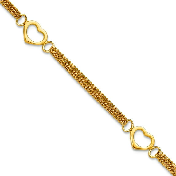 8mm 925 Sterling Silver Gold-tone Polished Love Heart Multi-strand Anklet 10 Inch Anklet for Women