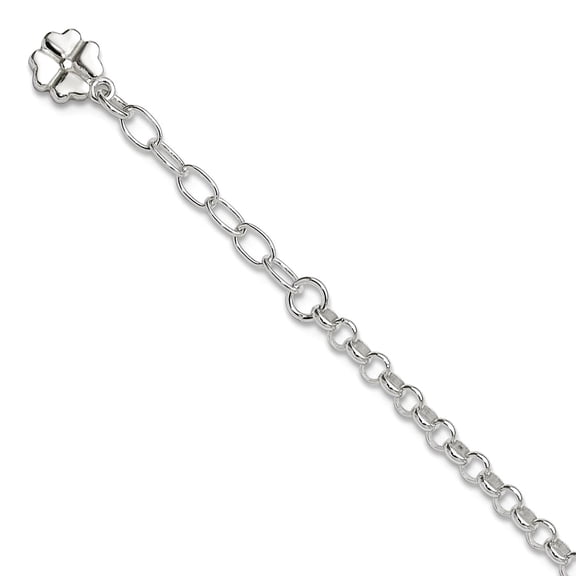 8mm 925 Sterling Silver Polished Four Leaf Clover Plus 1in Extension Anklet 10 Inch Anklet for Women