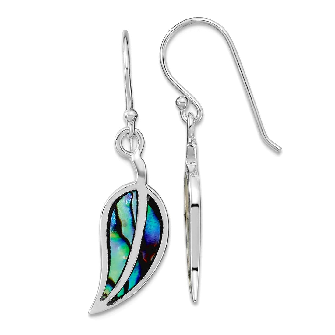 8mm 925 Sterling Silver Rhodium Plated Abalone Leaf Shephard Hook Earrings 31.52x8mm Wide Stud Earring for Women