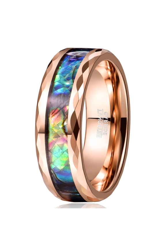 8mm Abalone Shell Tungsten Rings for Unisex Rose Gold Wedding Bands Size 7-14