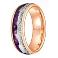 thumbnail image 1 of 8mm Arrow Tungsten Wedding Ring Purple Agate & Meteorite Inlay Rose Gold Plated Polished Finish Size 7-12, 1 of 5