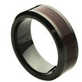 thumbnail image 1 of 8mm Beveled Edge Black Ceramic Ring with Burgundy Wood Laminate Inlay Wedding Band Ring For Men Or Ladies, 1 of 7