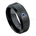 thumbnail image 1 of 8mm Beveled Edge Black Tungsten Ring - 0.07ct Solitaire Blue Sapphire Ring - Personalized Tungsten Wedding Ring - Custom Made September Birthstone Ring TN084BS, 1 of 1
