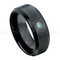 thumbnail image 1 of 8mm Beveled Edge Black Tungsten Ring - 0.07ct Solitaire Emerald Ring - Personalized Tungsten Wedding Ring - Custom Made May Birthstone Ring TN084BS, 1 of 1