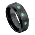 thumbnail image 1 of 8mm Beveled Edge Black Tungsten Ring - 0.21ctw Emerald 3-stone Band - Personalized Tungsten Wedding Ring - Custom Made May Birthstone Ring TN084BS, 1 of 1