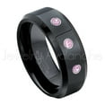 thumbnail image 1 of 8mm Beveled Edge Black Tungsten Ring - 0.21ctw Pink Tourmaline 3-stone Band - Personalized Tungsten Wedding Ring - Custom Made October Birthstone Ring TN084BS, 1 of 1